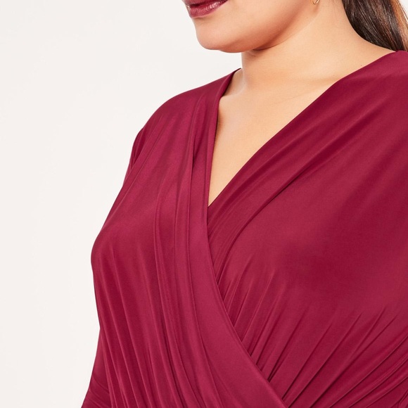 Burgundy Slinky Wrap Dress - Picture 4 of 5